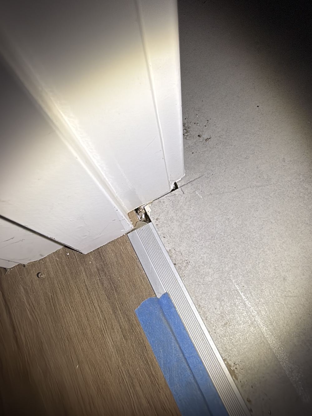 No water stop at a wet area doorway threshold, found during a defect investigation in Berwick
